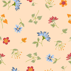 Vector floral pattern. Abstract flowers and leaves. Decoration of textiles, packaging, wallpaper.