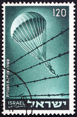 Postage stamp Israel 1955 parachutist and barbed wire