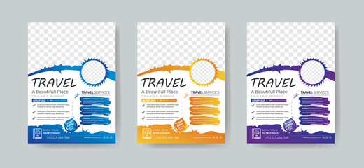 Travel Flyer Template  Layout with 3 Colorful Accents and Grayscale Elements