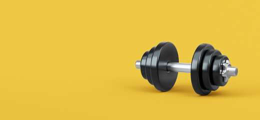 Realistic Dumbbell on yellow background. 3d rendered illustration.