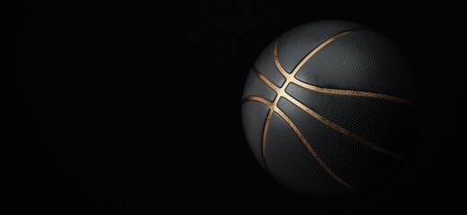 Black basketball ball with gold lines. 3d rendered illustration.