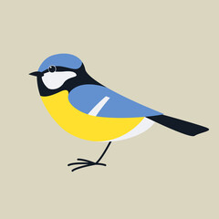titmouse  bird, vector illustration, flat style, side