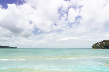 Beach with blue sky.island in the bay