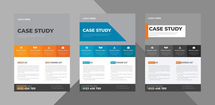 case study flyer design template bundle. case study cover poster leaflet 3 in 1 design. bundle, 3 in 1, a4 template, brochure design, cover, flyer, poster, print-ready