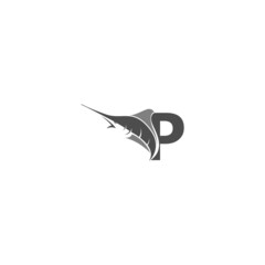 Letter P with ocean fish icon template