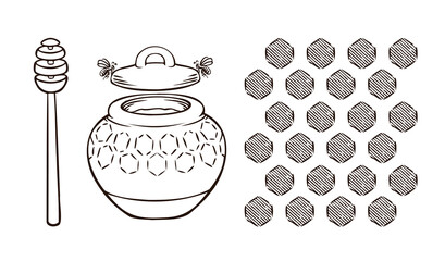 Honey hand drawn decorative icons with a jag of honey isolated vector inl illustration