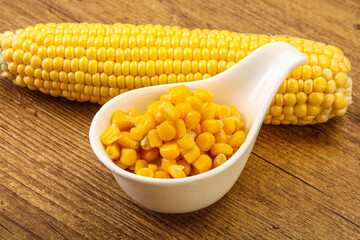 Sweet yellow corn in the bowl