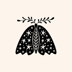 Night moth cute illustration art print, ornate butterfly.