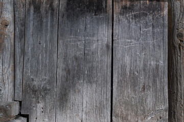 A beautiful surface made of old vertical planks of gray weathered color. Vintage rustic background.