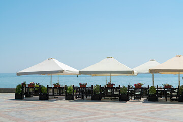 empty cafe tables close-up as a background