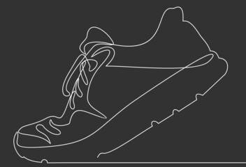 Vector illustration of sneakers. Sports shoes in a line style. Continuous one line