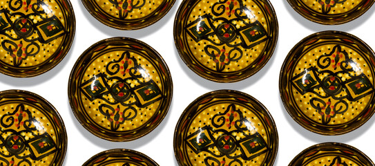 pattern seamless colorful pattern on plate isolated on white. Vintage decorative element. Hand drawn pattern in turkish style. Islam, Arabic, Indian, ottoman