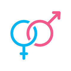 Gender icon pink and blue color. The sign of a woman and man.Vector illustration, isolated on white background
