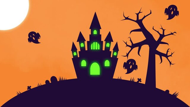 Ghostly Halloween Animated Castle Background 4k resolution
