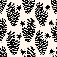 Modern abstract seamless pattern, earthly art print, neutral contour shapes design.