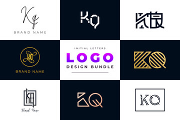 Set of collection Initial Letters KQ Logo Design.