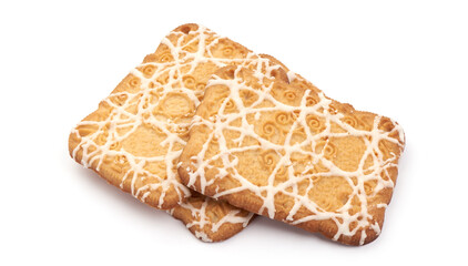 Milk chocolate crispy cookies, close-up, isolated on white background.