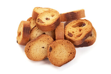 Freshly baked rusks with raisins, isolated on white background. High resolution image.