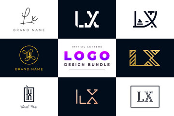 Set of collection Initial Letters LX Logo Design.