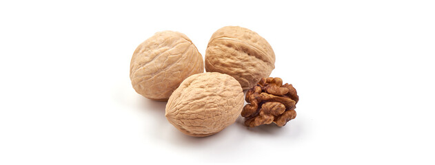 Walnuts, isolated on white background.