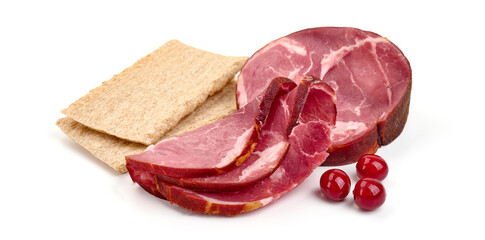 Smoked ham, isolated on white background. High resolution image.