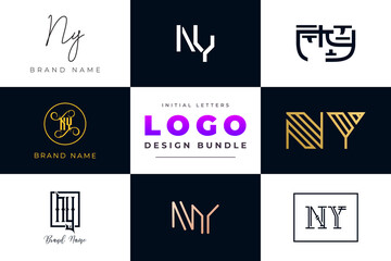 Set of collection Initial Letters NY Logo Design.