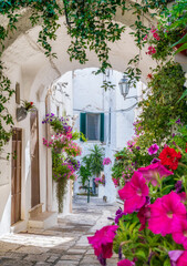 Scenic sight in Ostuni on a sunny summer day, Apulia (Puglia), southern Italy.