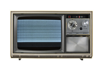 Old 1970s TV with clutter on the screen on a white background.Vintage TVs 1960s 1970s 1980s 1990s...