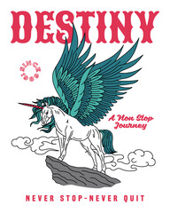 Vector Unicorn Illustration with Open Wings and Slogan Artwork on White Background