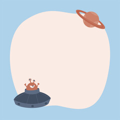 Cute cosmic a blot frame in simple cartoon hand-drawn style.Template for your text or photo. Ideal for cards, invitations, party, kindergarten, preschool and children