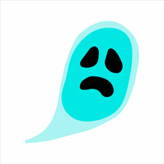 Vector halloween ghost clipart, icon and coloring isolated on white background. Funny, cute illustration for seasonal design, textile, decoration kids playroom or greeting card. Hand drawn prints.