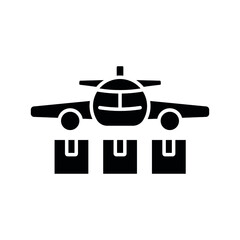 Parcel tracking glyph icon. Aviation. Vector fill black illustration.