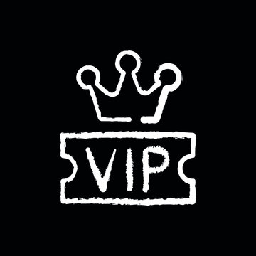 VIP ticket chalk icon. Vector isolated black illustration.