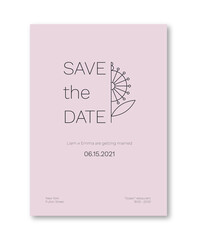 Wedding invitation template, cards in a delicate pink color and thin lines