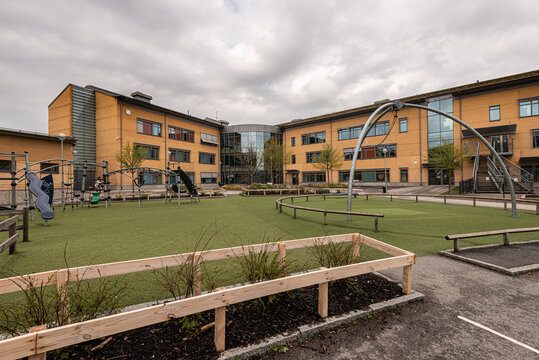 Gothenburg, Sweden - May 09 2021: Exterior of Taubeskolan.