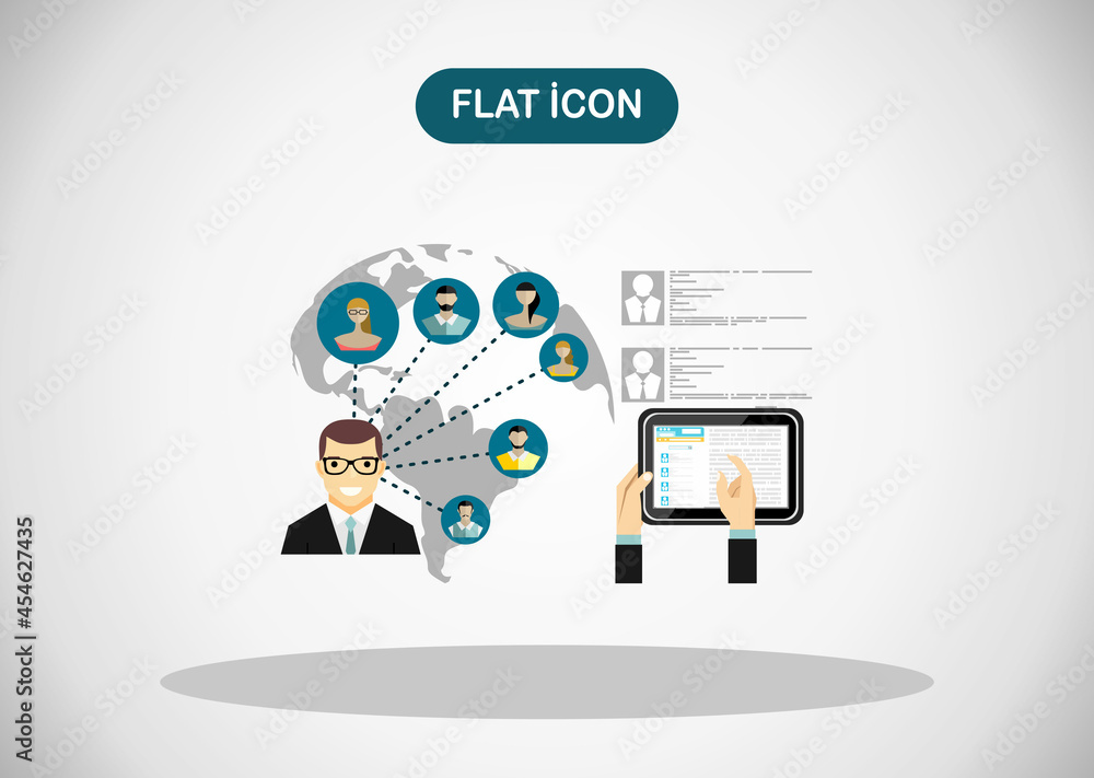Poster social network vector concept. flat design illustration for web sites infographic design. communicat
