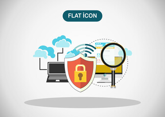 Internet security and data protection concept flat vector illustration