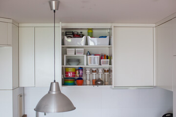 Storage in the kitchen. Home organization idea. 