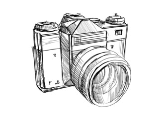 Szkic odręczny analogowego aparatu fotograficznego
