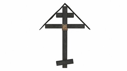 Old wooden grave cross on the background 3d-rendering