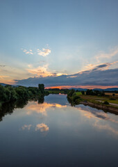 Naklejka na ściany i meble River Weser at sunset in Germany