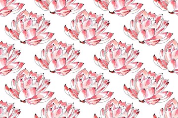 Succulent seamless pattern, watercolor hand drawing illustration, plant background