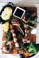 meat, kebabs, platter, Greek, food, dinner