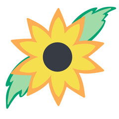 Yellow summer flower, sunny flower, sunflower silhouette in a flat style, cartoon illustration, icon on an isolated white background, vector illustration, Print