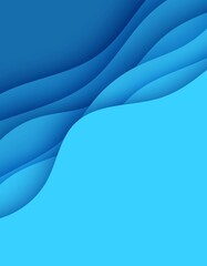 Abstract background in paper cut style. 3d wallpaper with cut out deep waves modern cover. Blue color layers with smooth shadow papercut art. Vector card illustration, origami geometric shapes