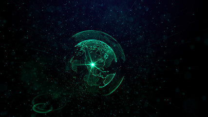 Obraz na płótnie Canvas Digital green planet of Earth, 3D animation