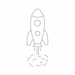 Outline rocket icon isolated on white background. Vector illustration