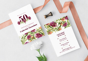 Birthday Invitation Card with Flower Illustration