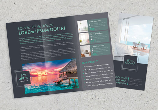 Blue and Green Color Hotel Trifold Brochure