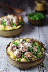 Swedish meatballs with mashed potato side dish - typical dish of Swedish cuisine